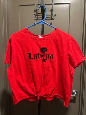 Bold Red 'Latina' Rose Embroidered Tee